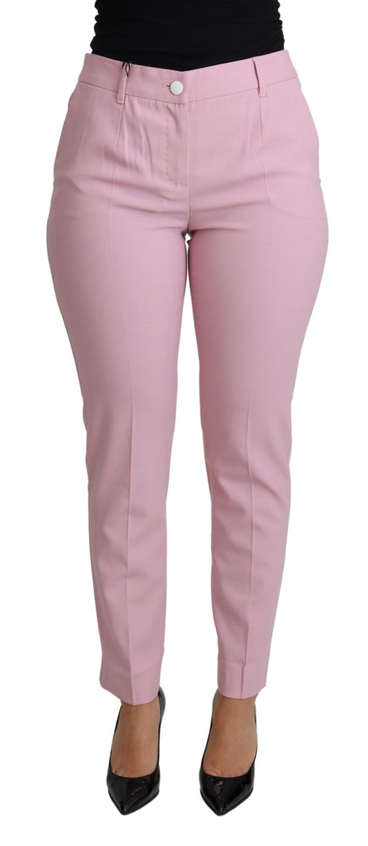 Pantalones elegantes de lana de talle alto en color rosa