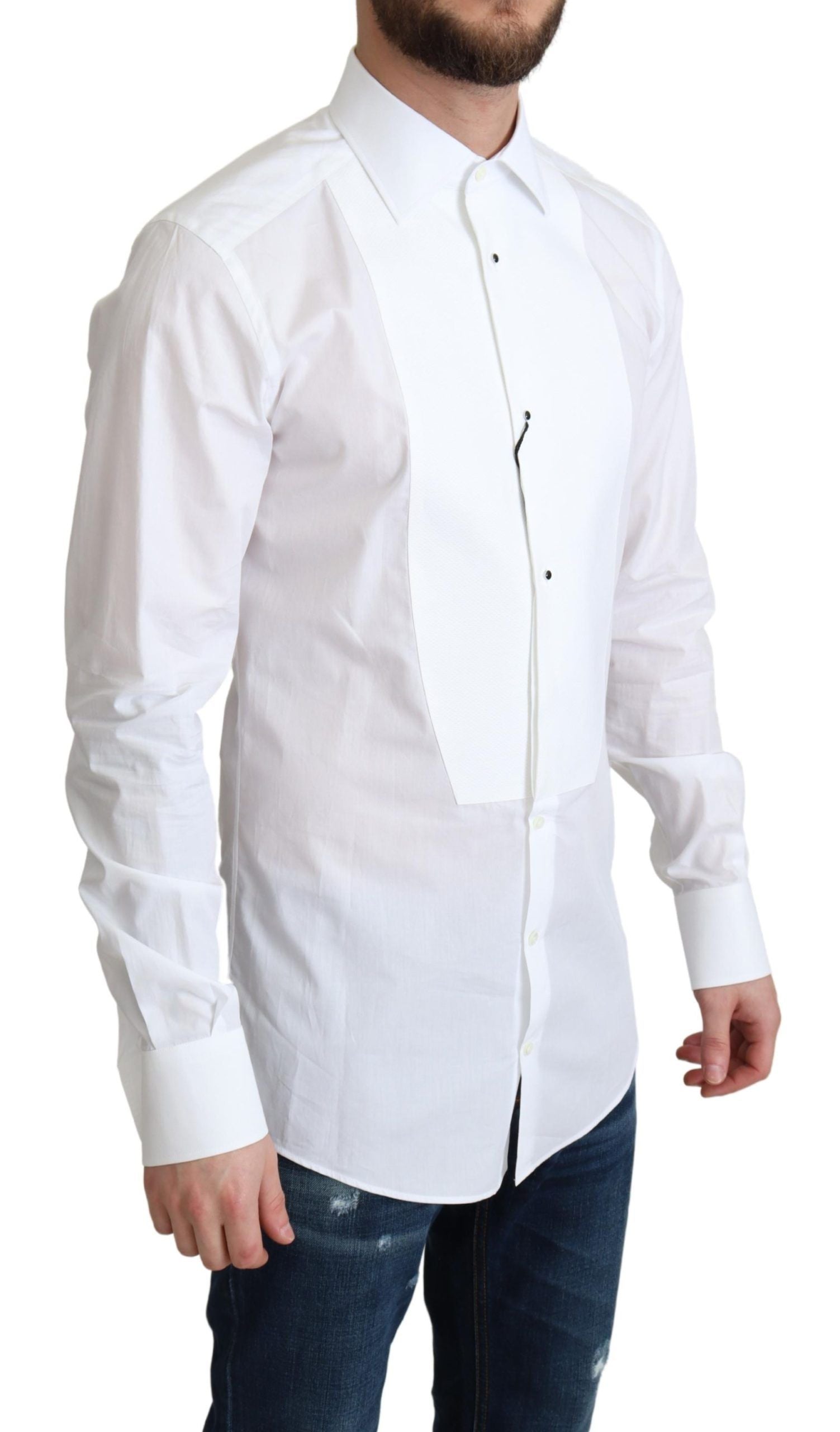 Camisa elegante de algodón blanca con pechera