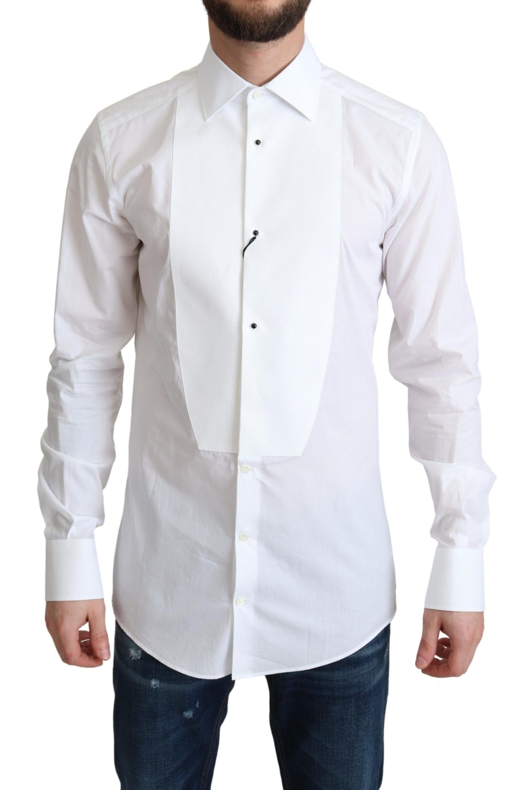 Camisa elegante de algodón blanca con pechera