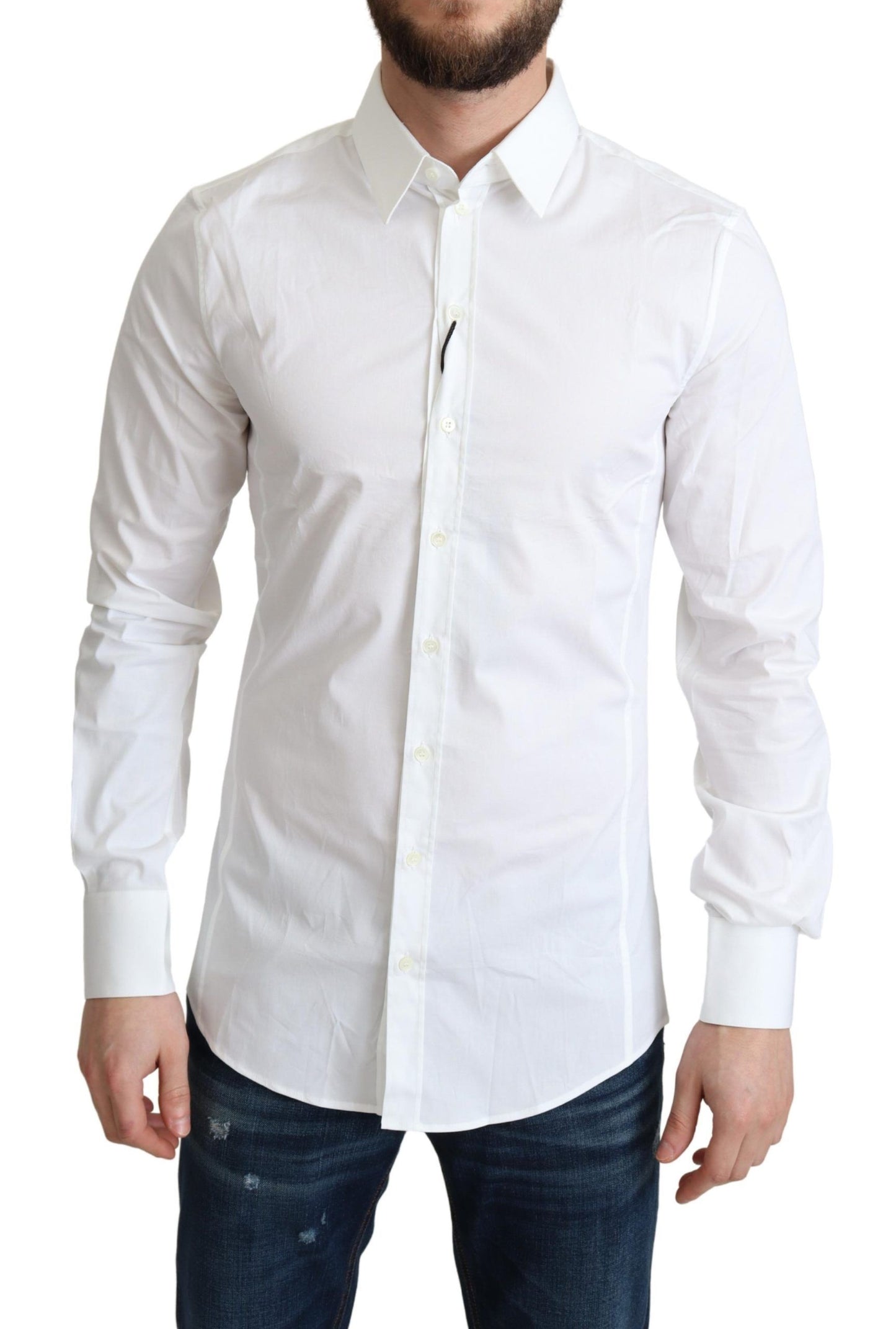 Elegant White Cotton Stretch Dress Shirt