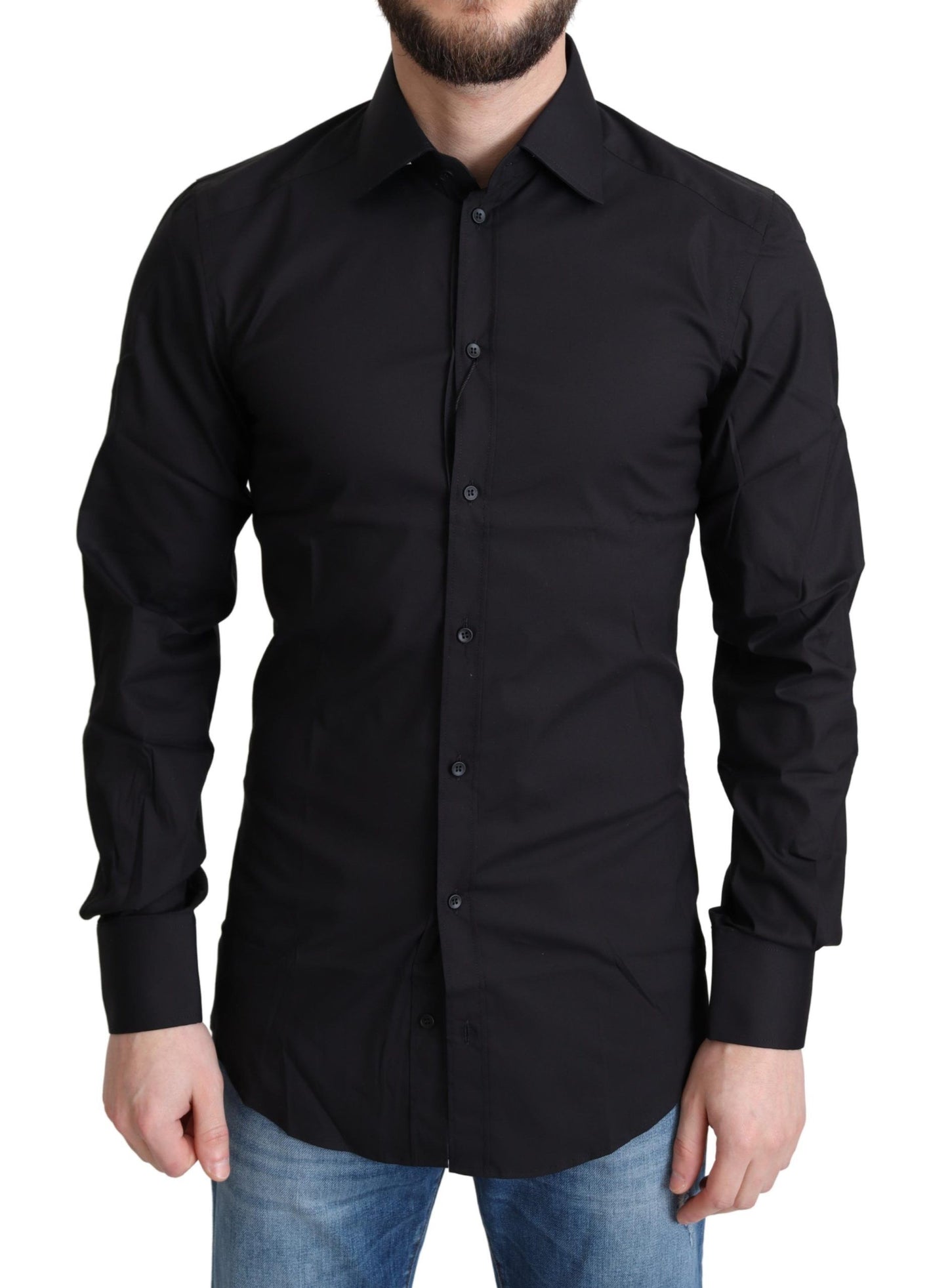 Camisa elegante de vestir entallada en color negro y dorado