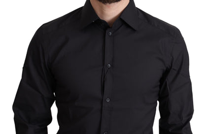 Camisa elegante de vestir entallada en color negro y dorado