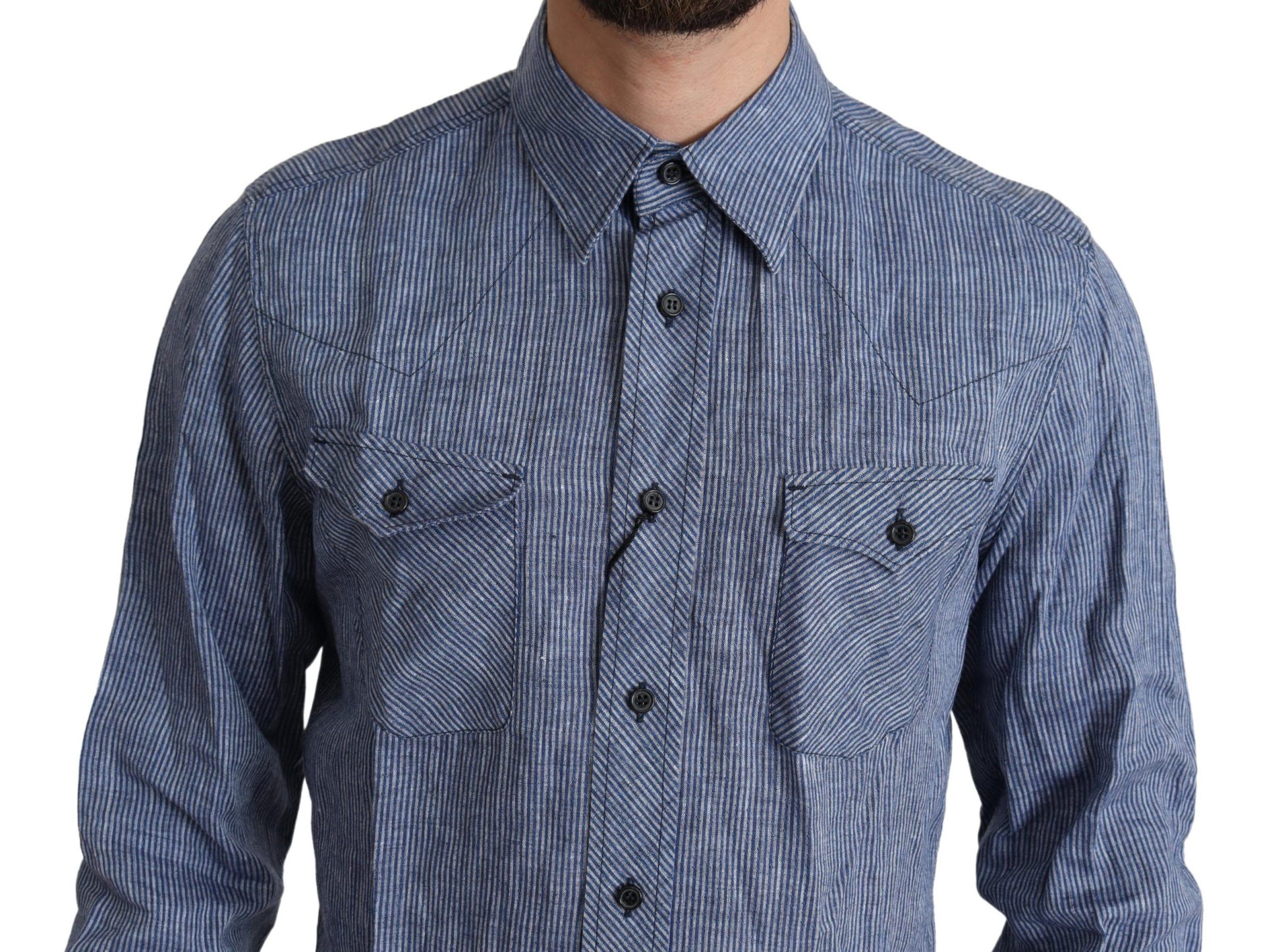 Camisa elegante de lino a rayas con botones