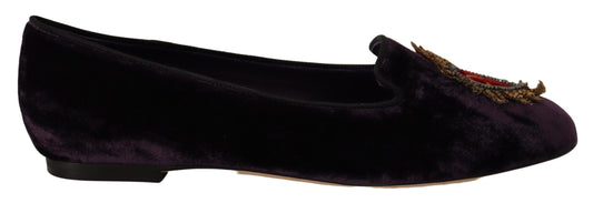 Chic Purple Velvet Loafers with Heart Detail