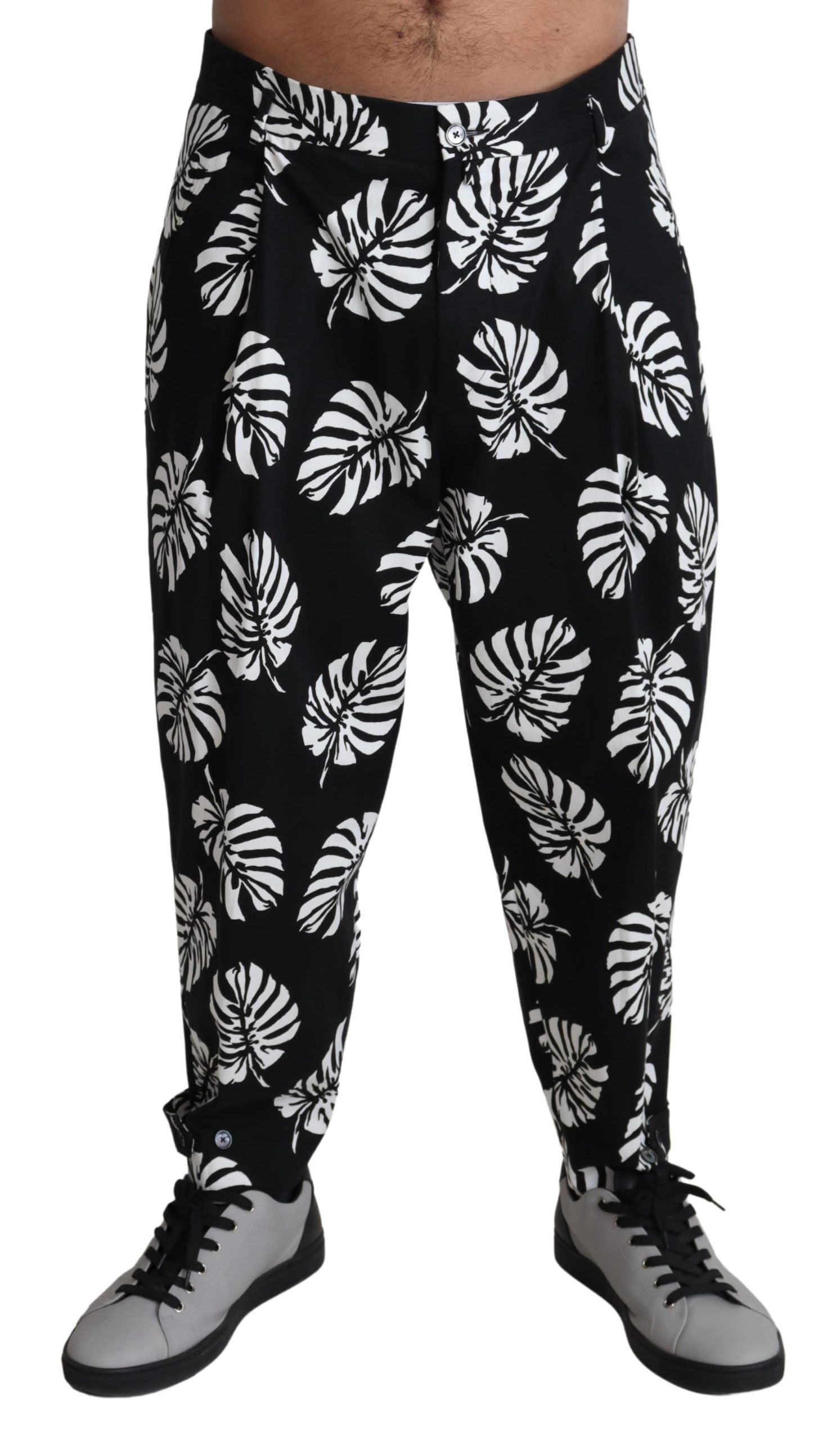 Elegante Baumwollhose mit Palmenblatt-Print