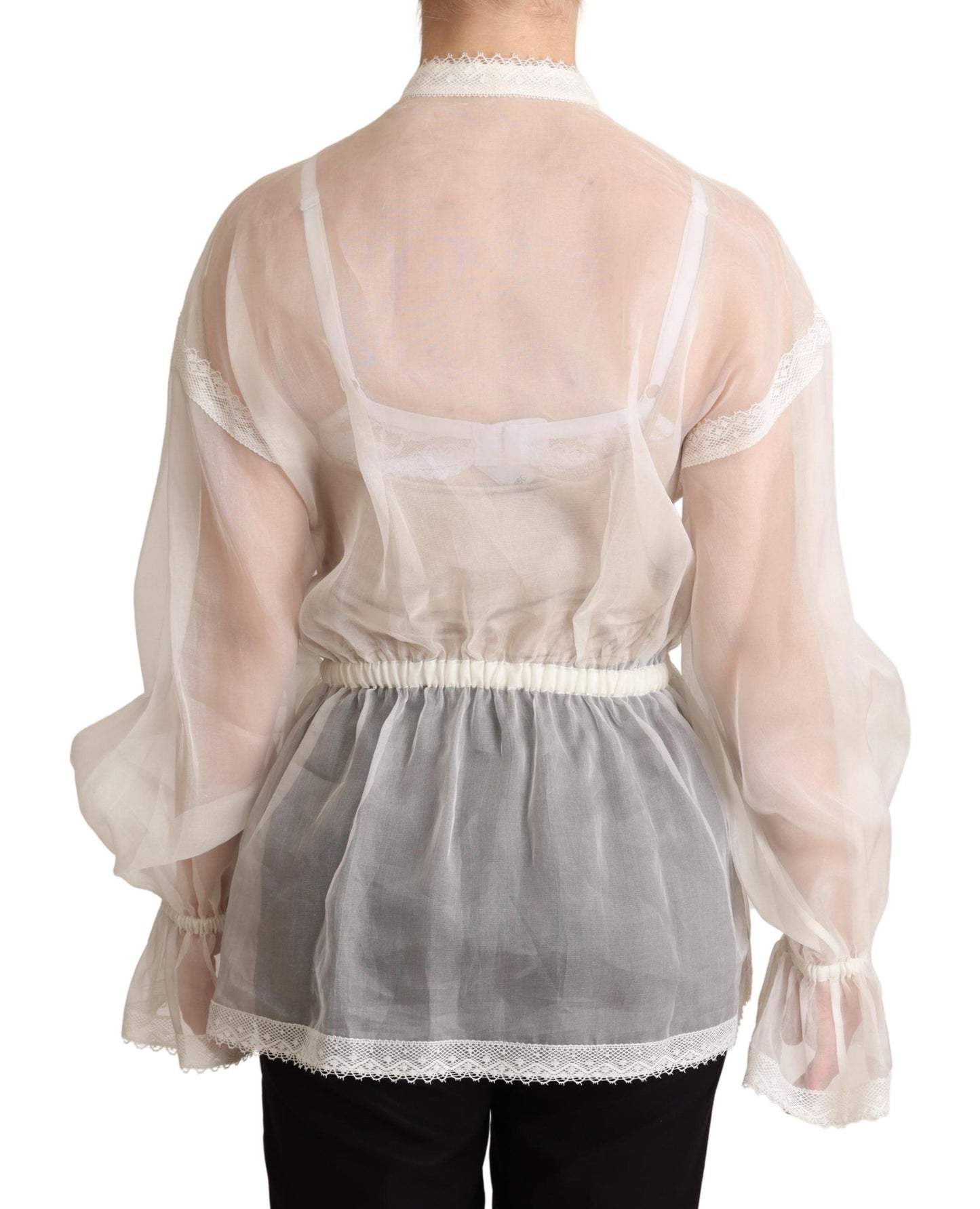 Elegante blusa Ascot de seda y algodón blanca