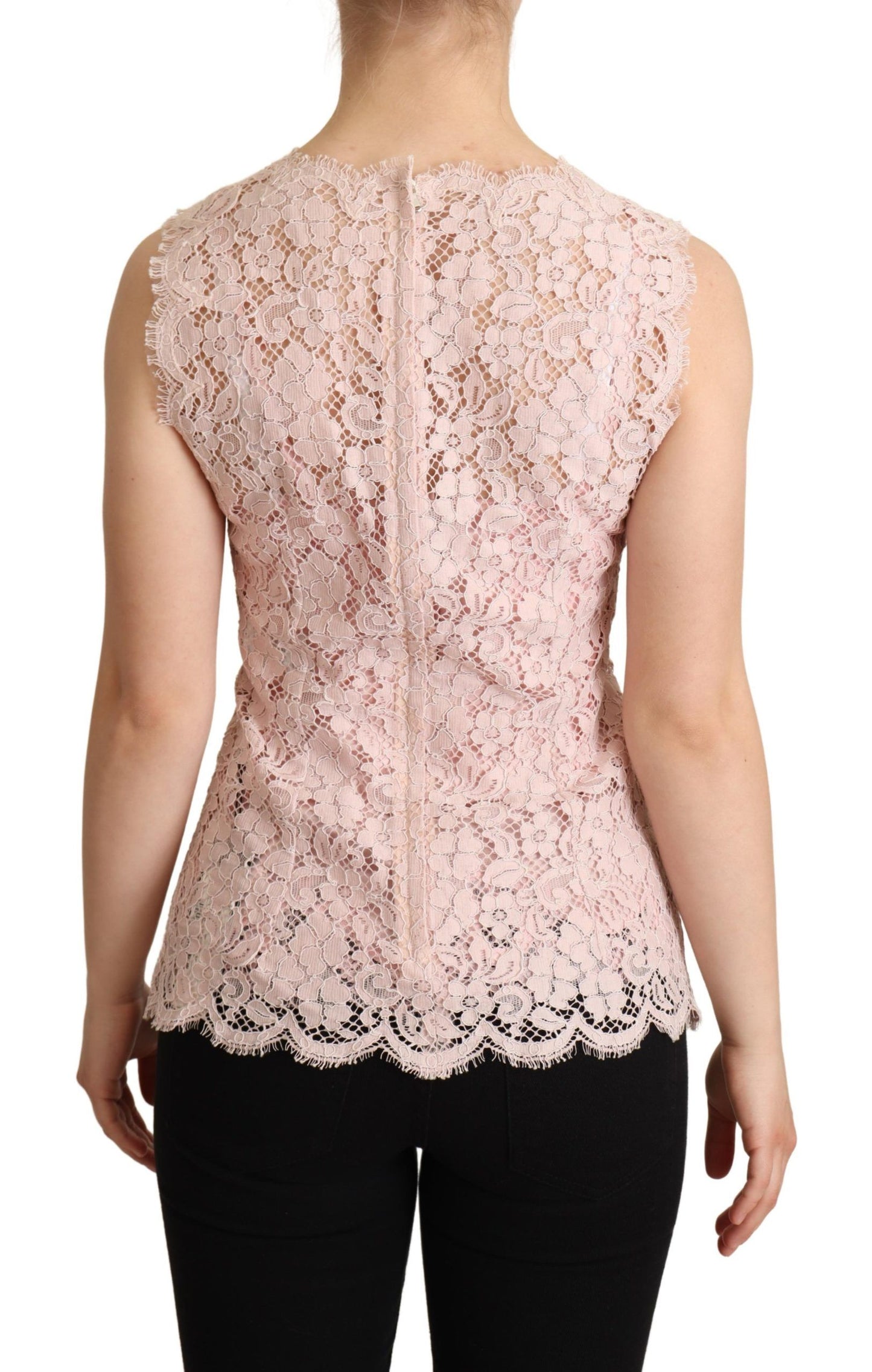 Elegante blusa sin mangas de encaje rosa