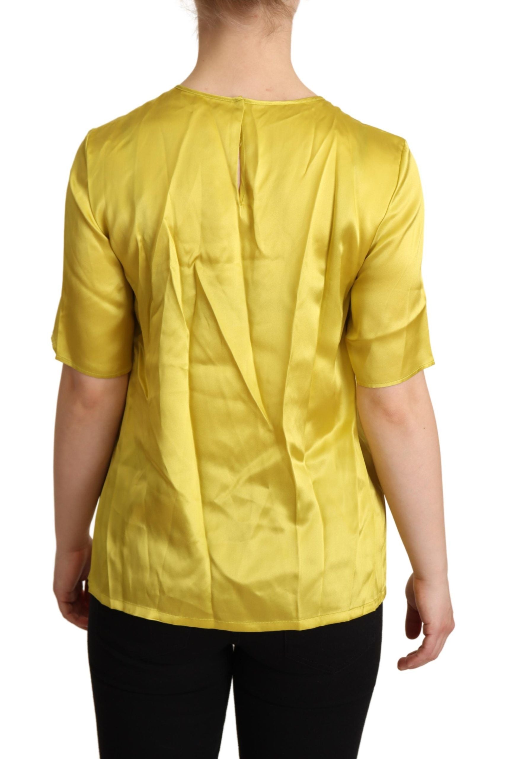 Elegant Silk Short Sleeve Blouse Top - Yellow