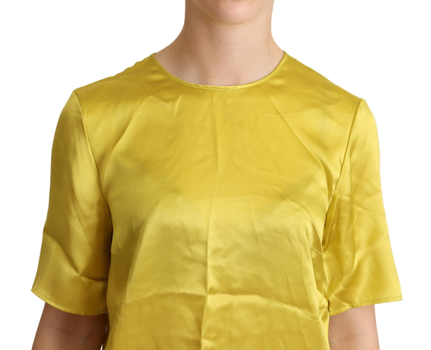 Elegant Silk Short Sleeve Blouse Top - Yellow