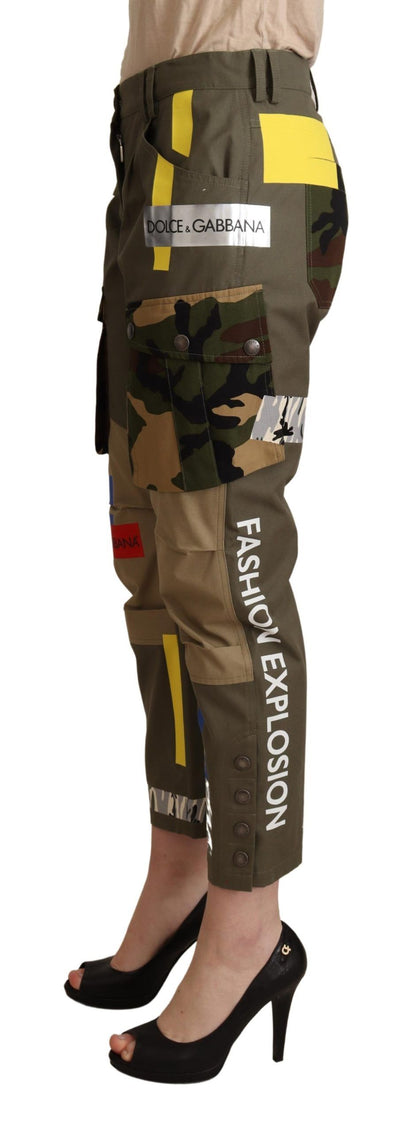 Pantalones cargo elegantes con parches multicolor