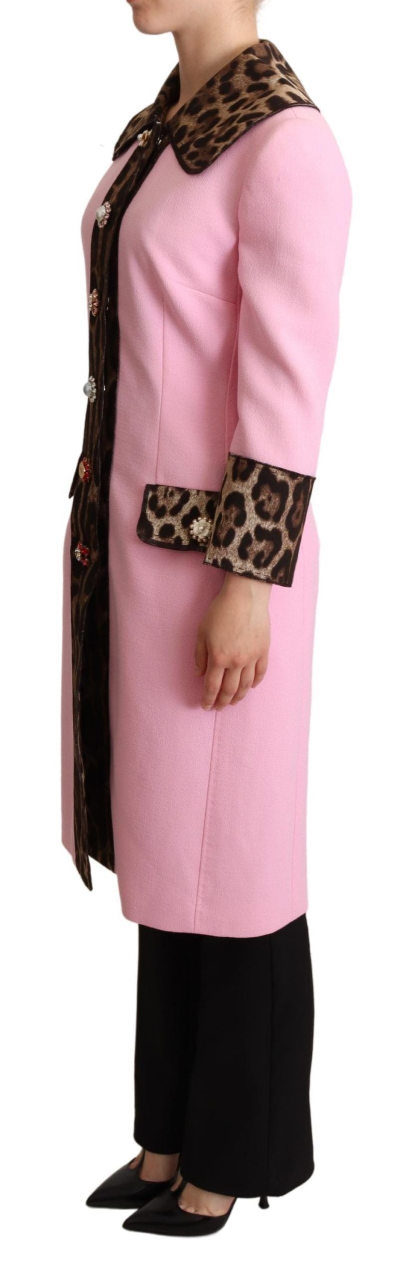 Schicker rosa Leoparden-Trenchcoat mit Kristallknöpfen