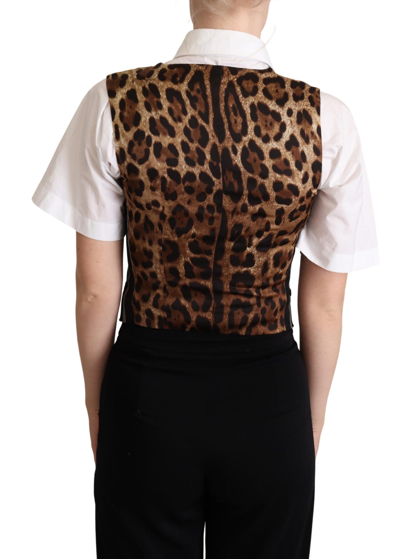 Chic Black Leopard Print Waistcoat