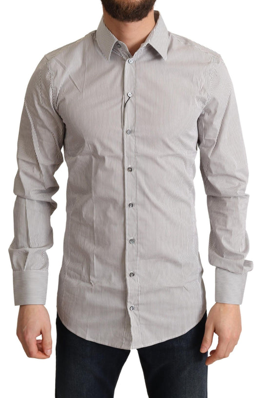 Camisa de vestir elegante de rayas grises y corte ajustado