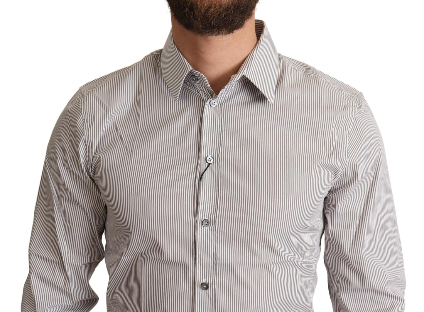 Camisa de vestir elegante de rayas grises y corte ajustado