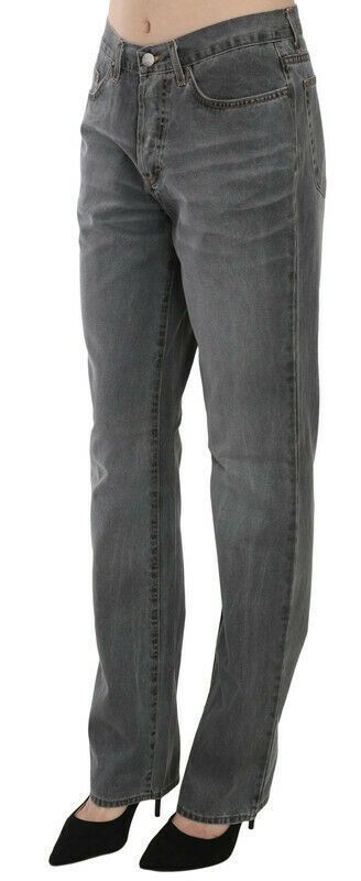 Chic Gray Mid Waist Straight Leg Jeans