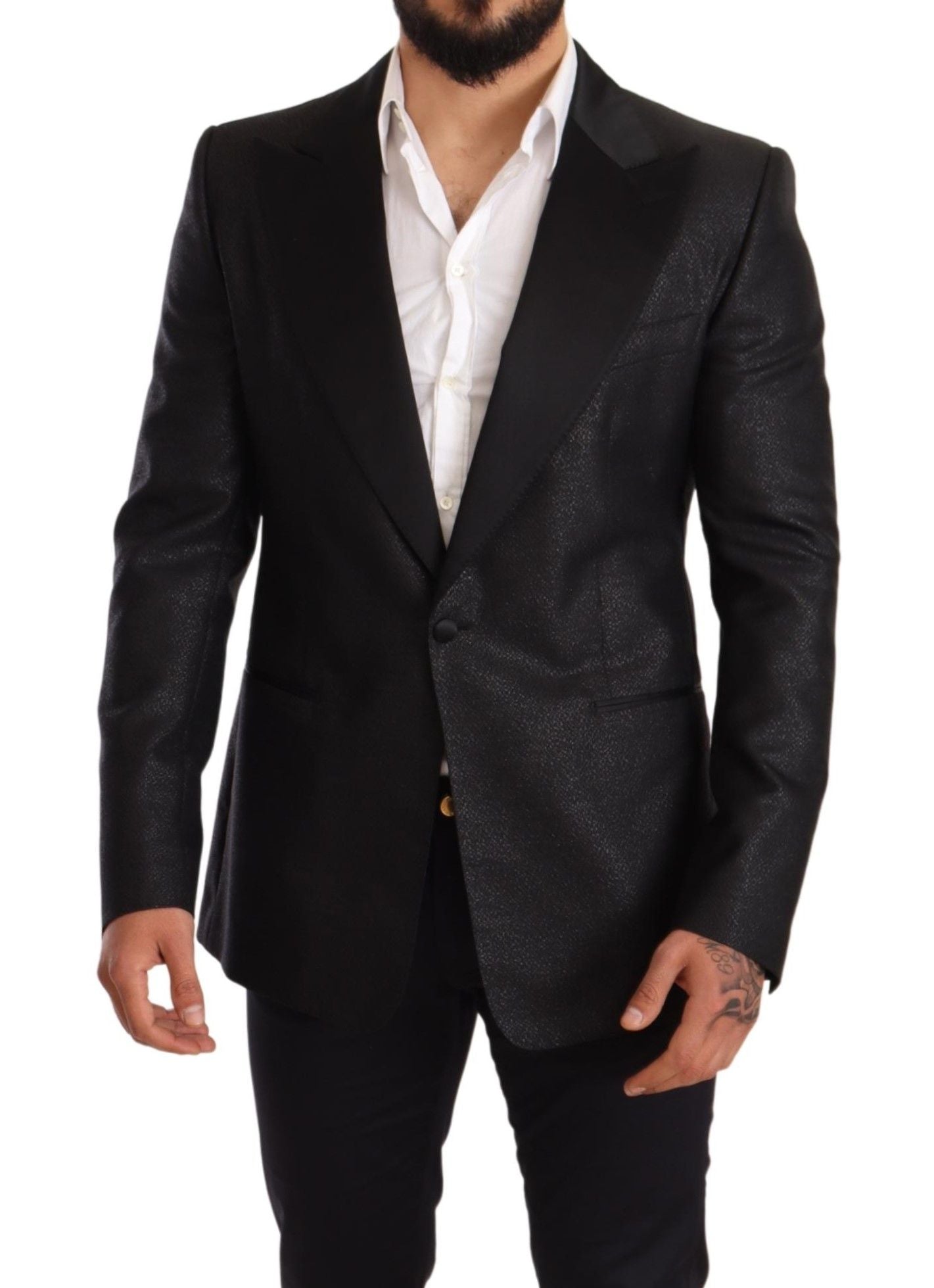 Elegante, schwarze, metallische Slim Fit-Blazerjacke