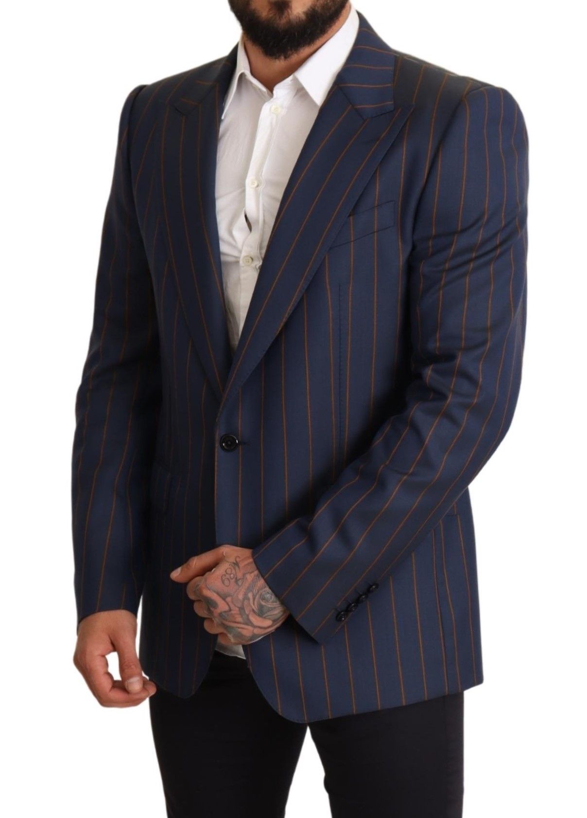 Elegant Slim Fit Blue Striped Wool Blazer