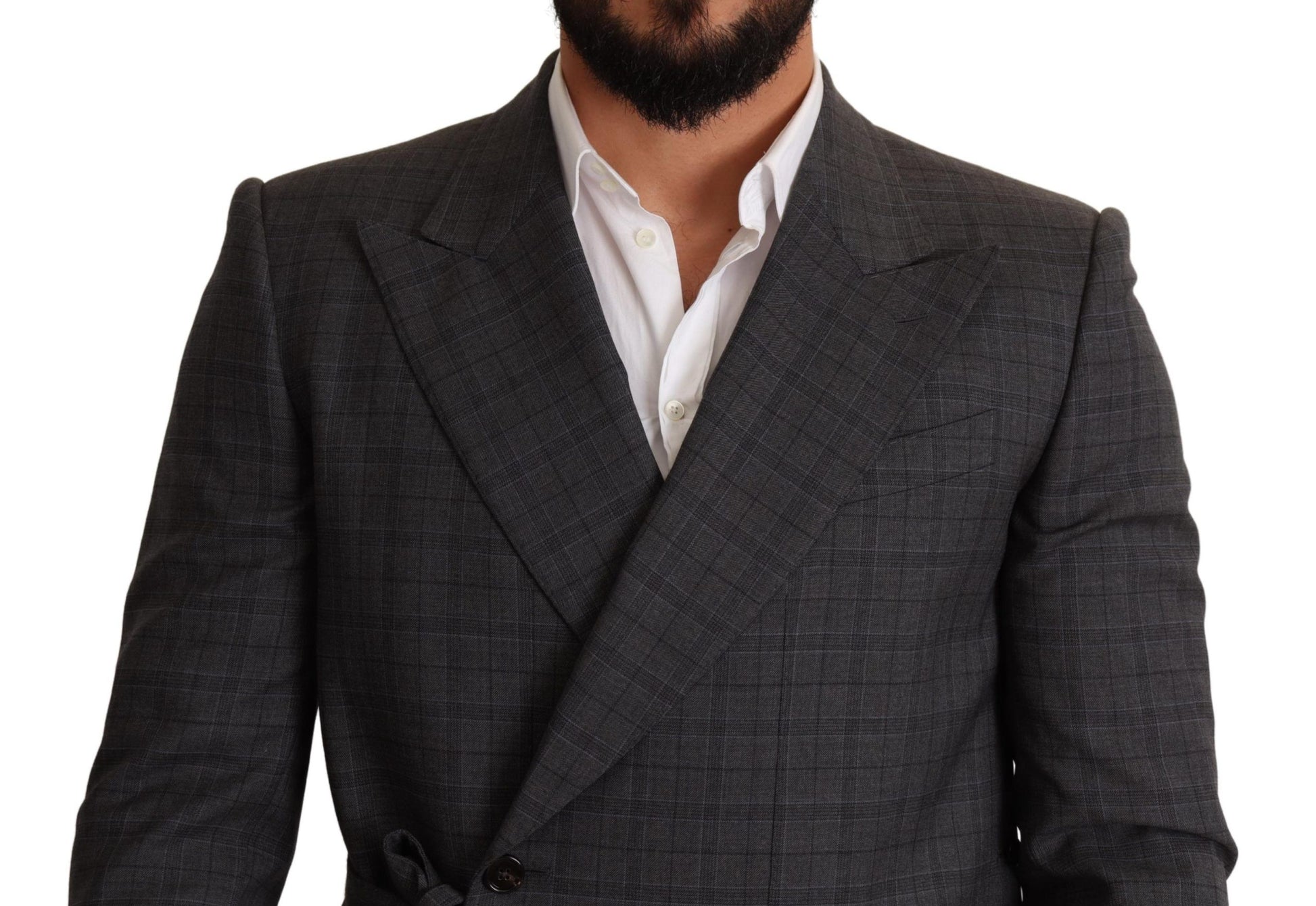 Chic Gray Check Martini Slim Fit Double-Breasted Blazer