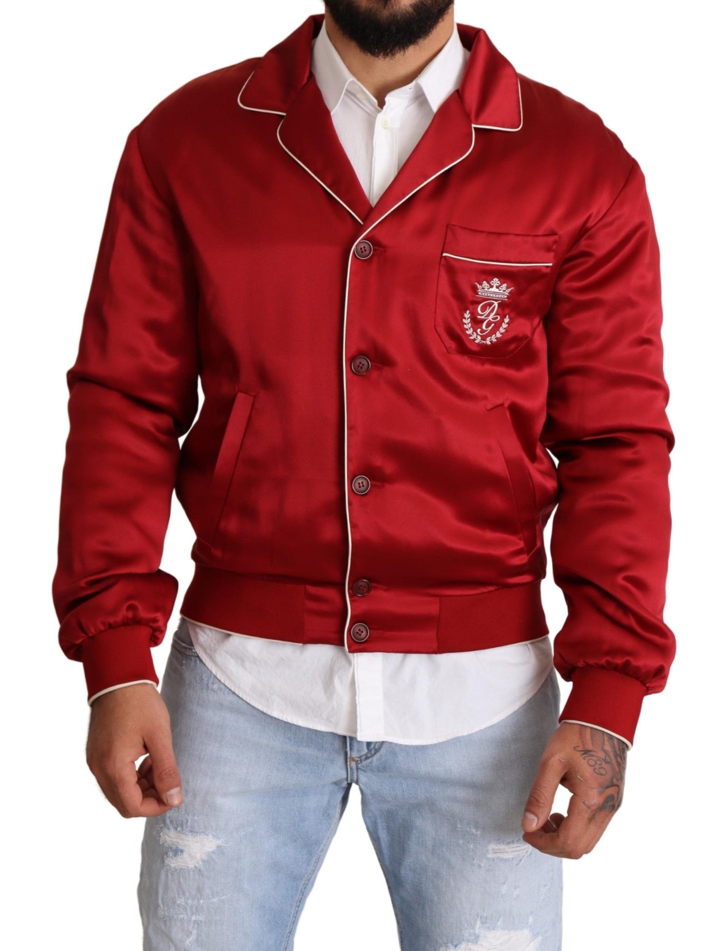 Suntuosa chaqueta bomber de seda roja