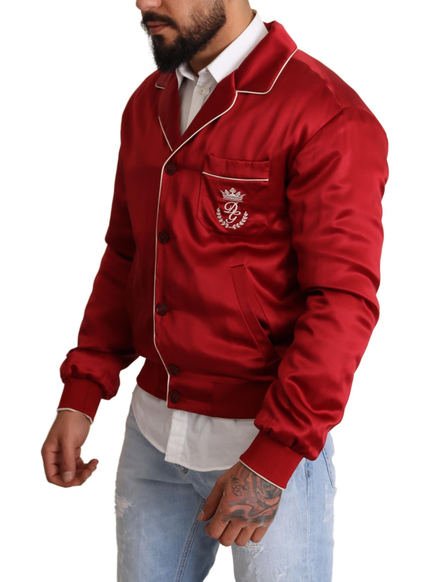 Suntuosa chaqueta bomber de seda roja