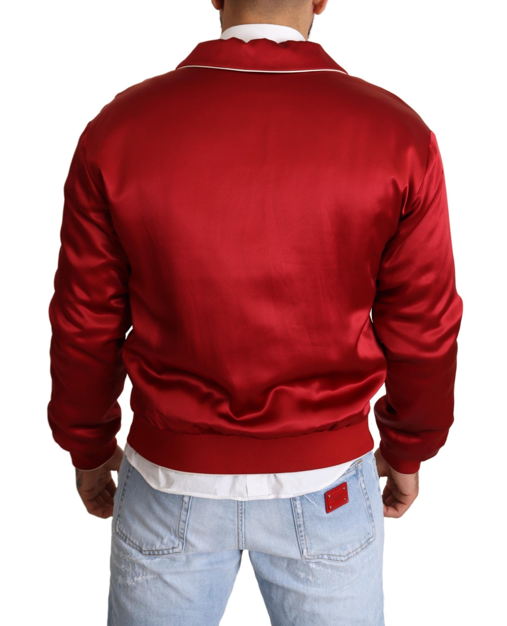 Suntuosa chaqueta bomber de seda roja