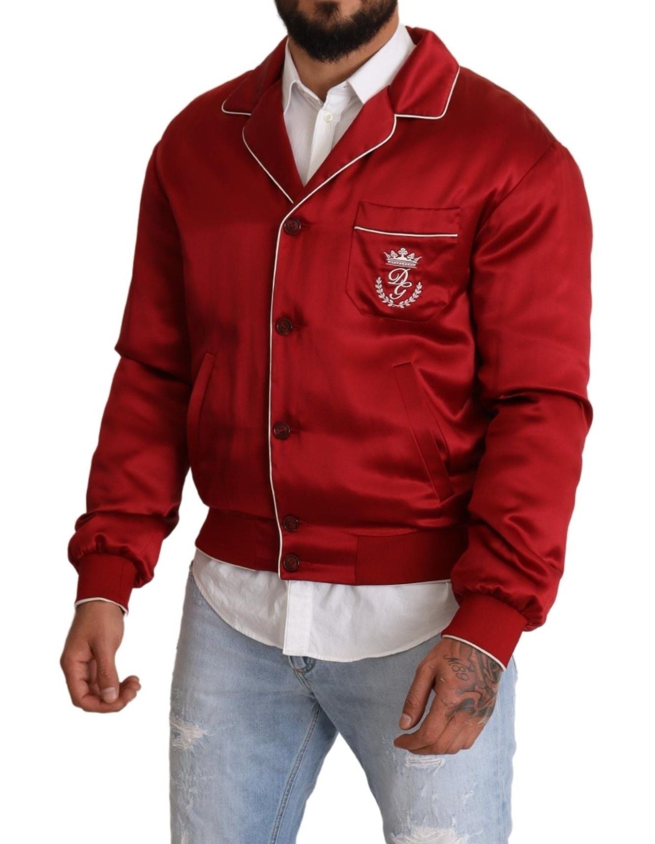 Suntuosa chaqueta bomber de seda roja