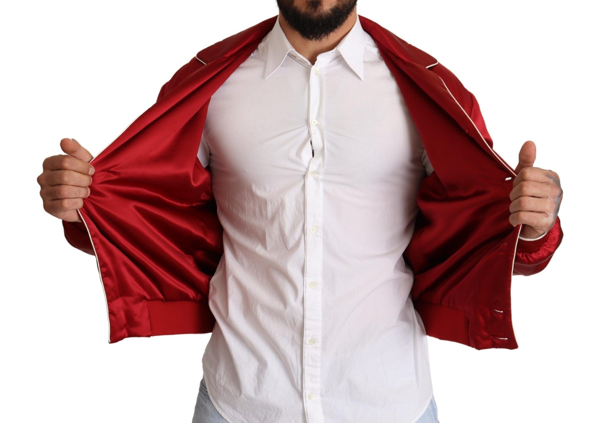 Suntuosa chaqueta bomber de seda roja