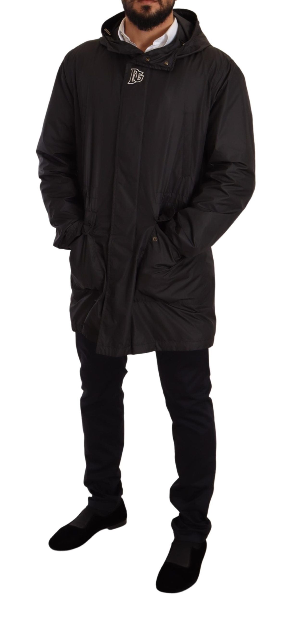 Elegante schwarze Blousonjacke mit Kapuze