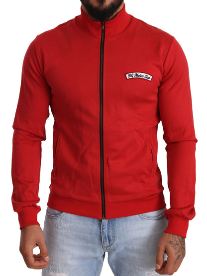 Eleganter roter Pullover mit durchgehendem Reißverschluss und DG Motor Club-Motiv