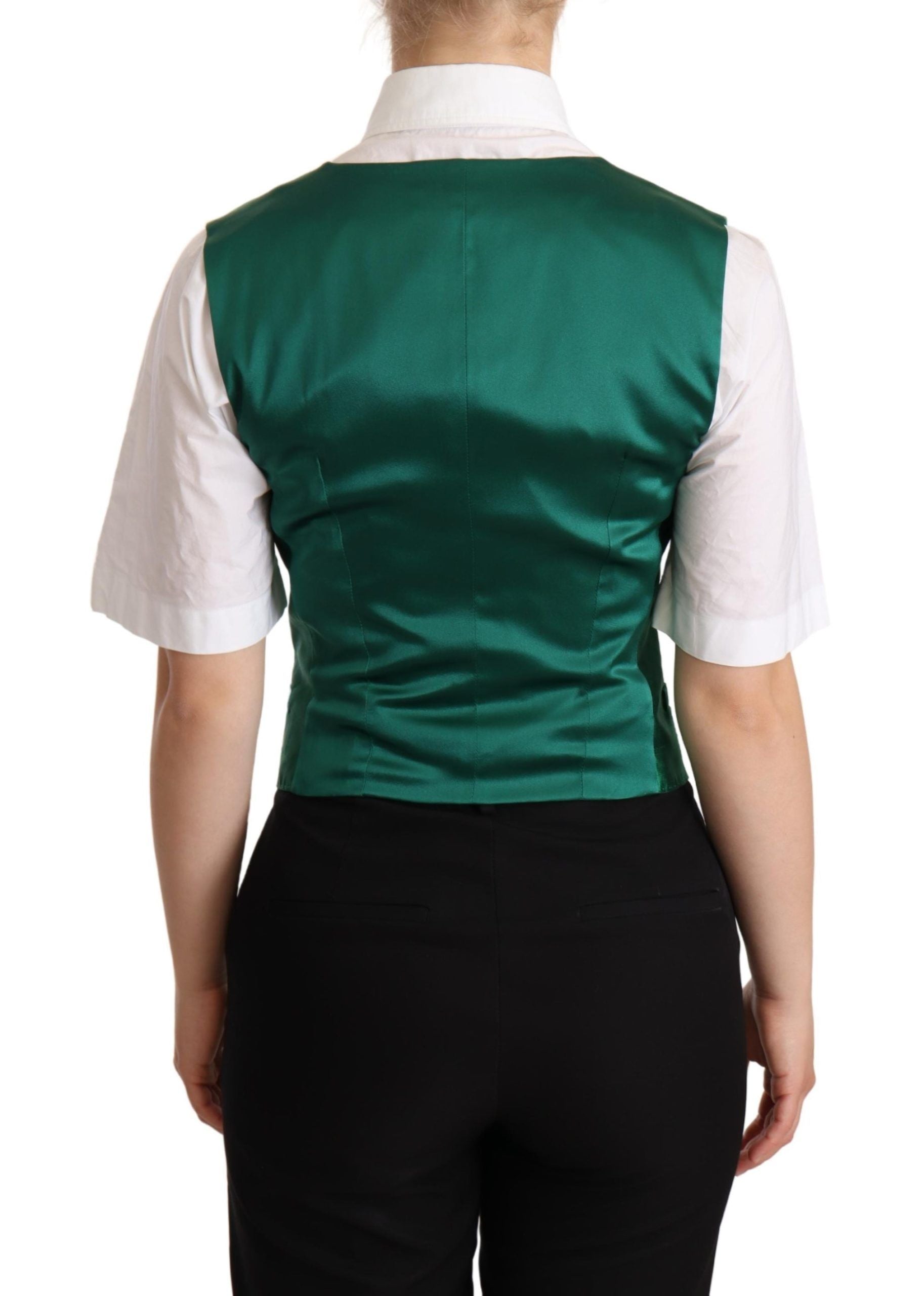 Elegant Green Silk Blend Waistcoat