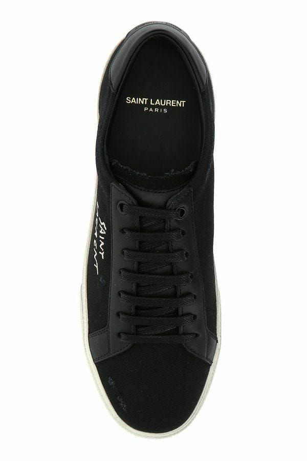 Sleek Black Canvas & Leather Low-Top Sneakers