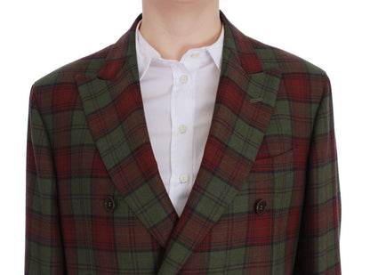 Elegant Checkered Double-Breasted Wool Blazer