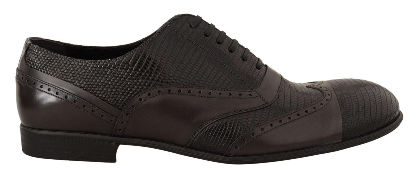 Elegant Brown Lizard Leather Oxford Shoes