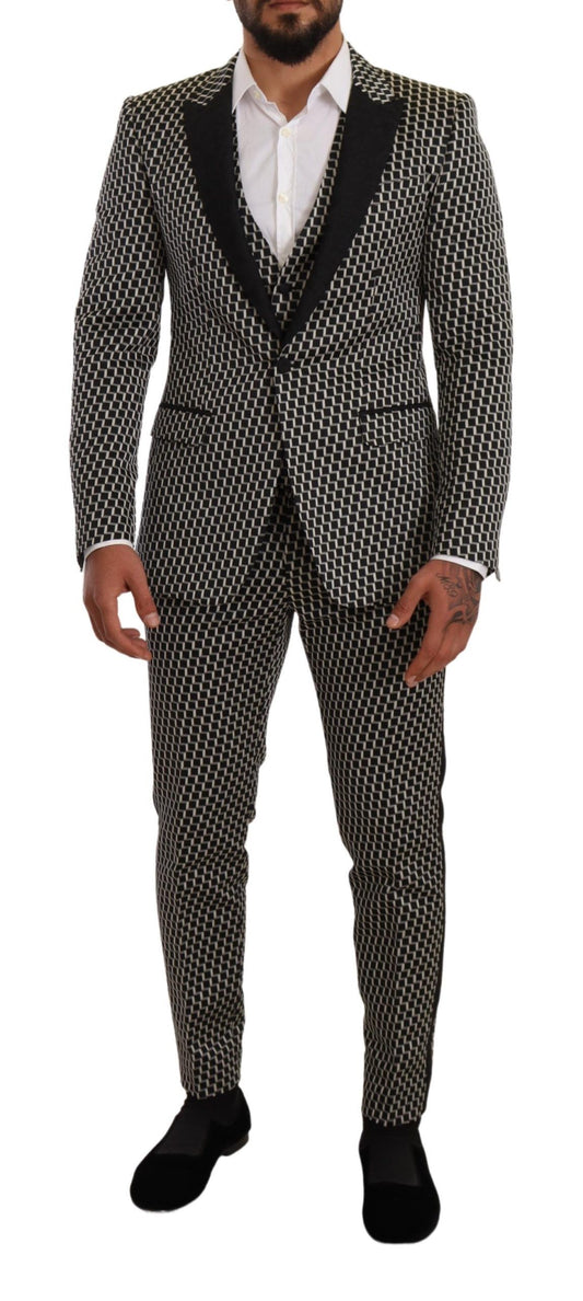 Elegant Martini Black Check Three-Piece Suit