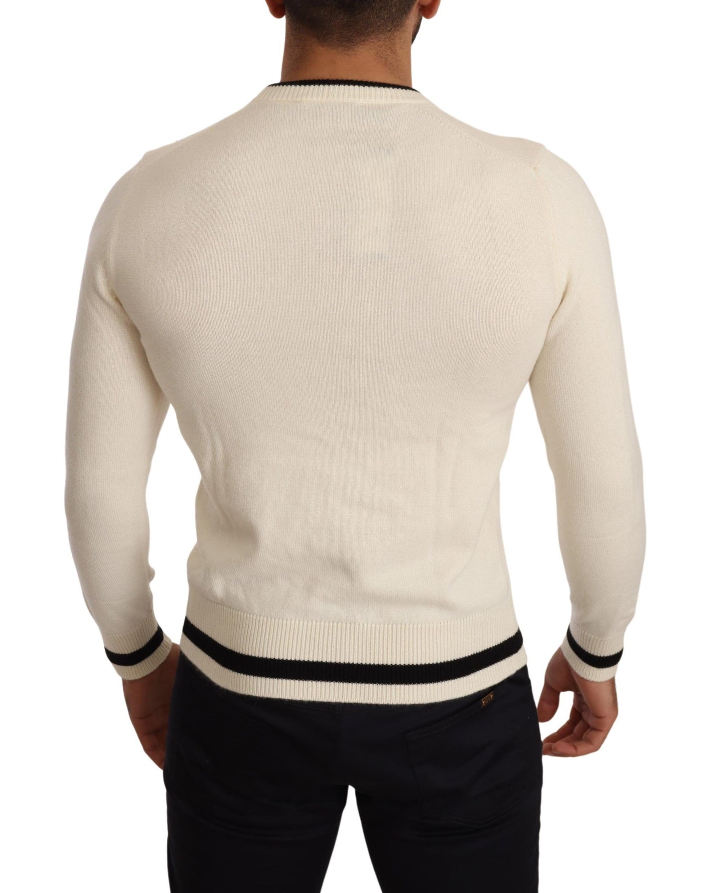 White Heraldic Cashmere Pullover Sweater