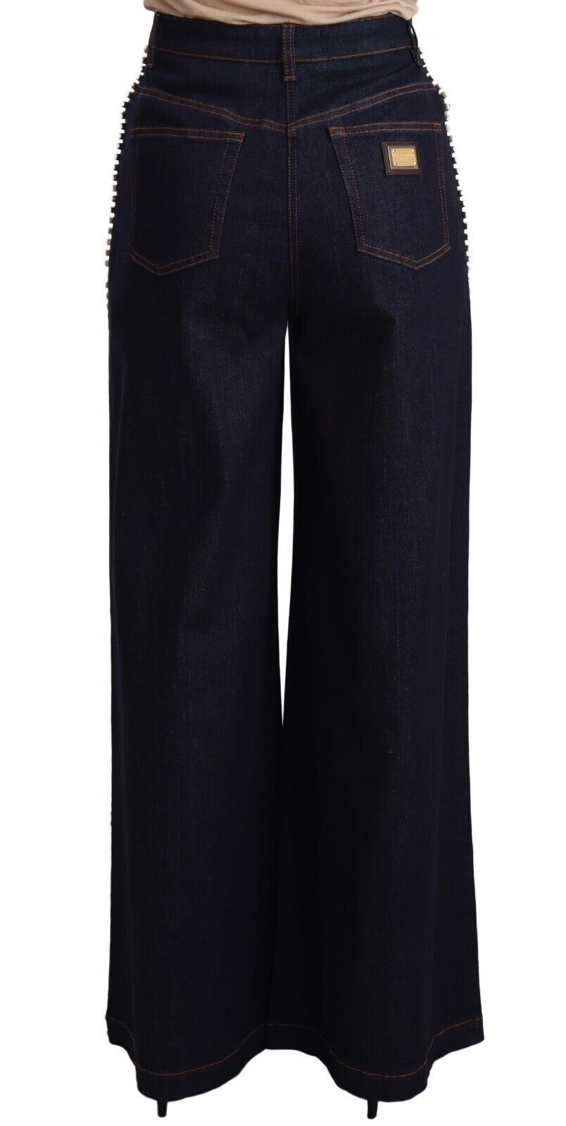 Elegantes jeans acampanados de mezclilla azul oscuro