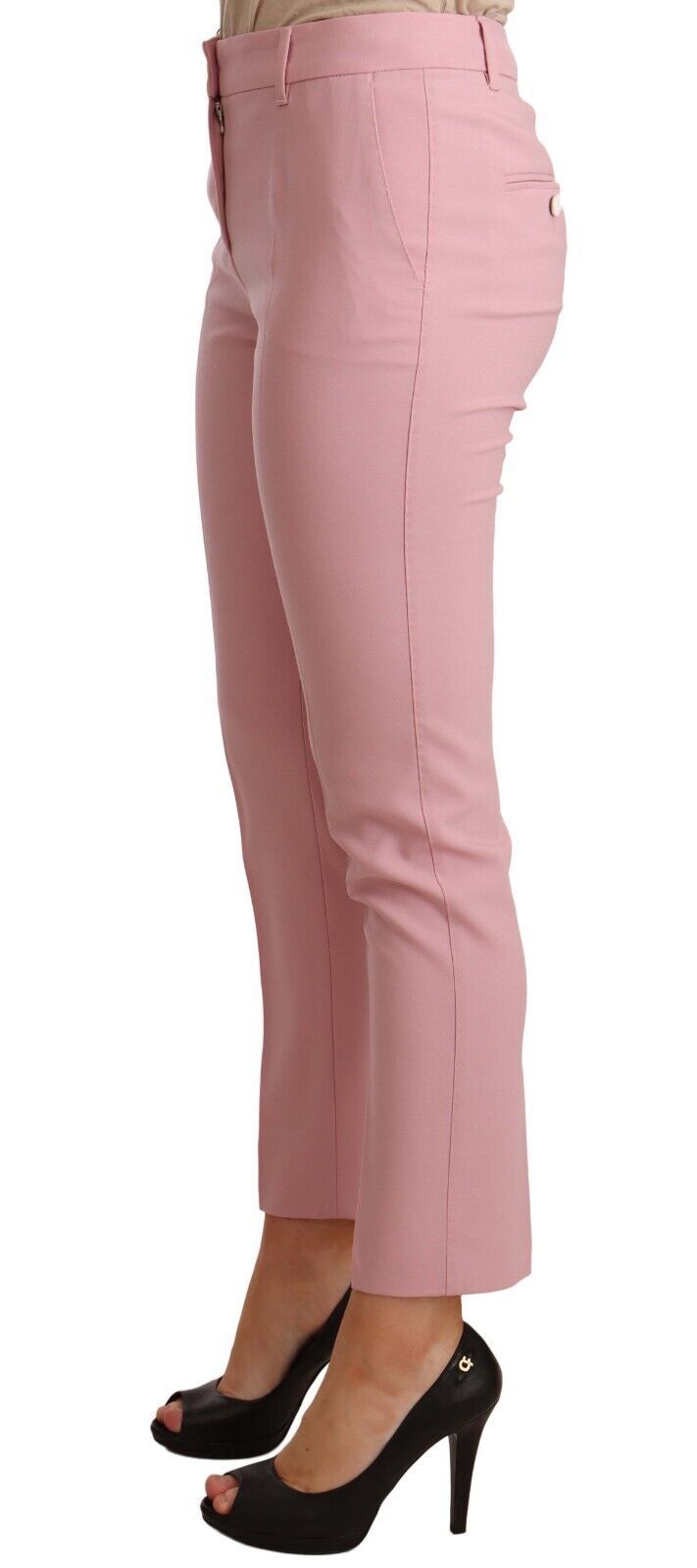 Elegante pantalón cropped de lana virgen en color rosa