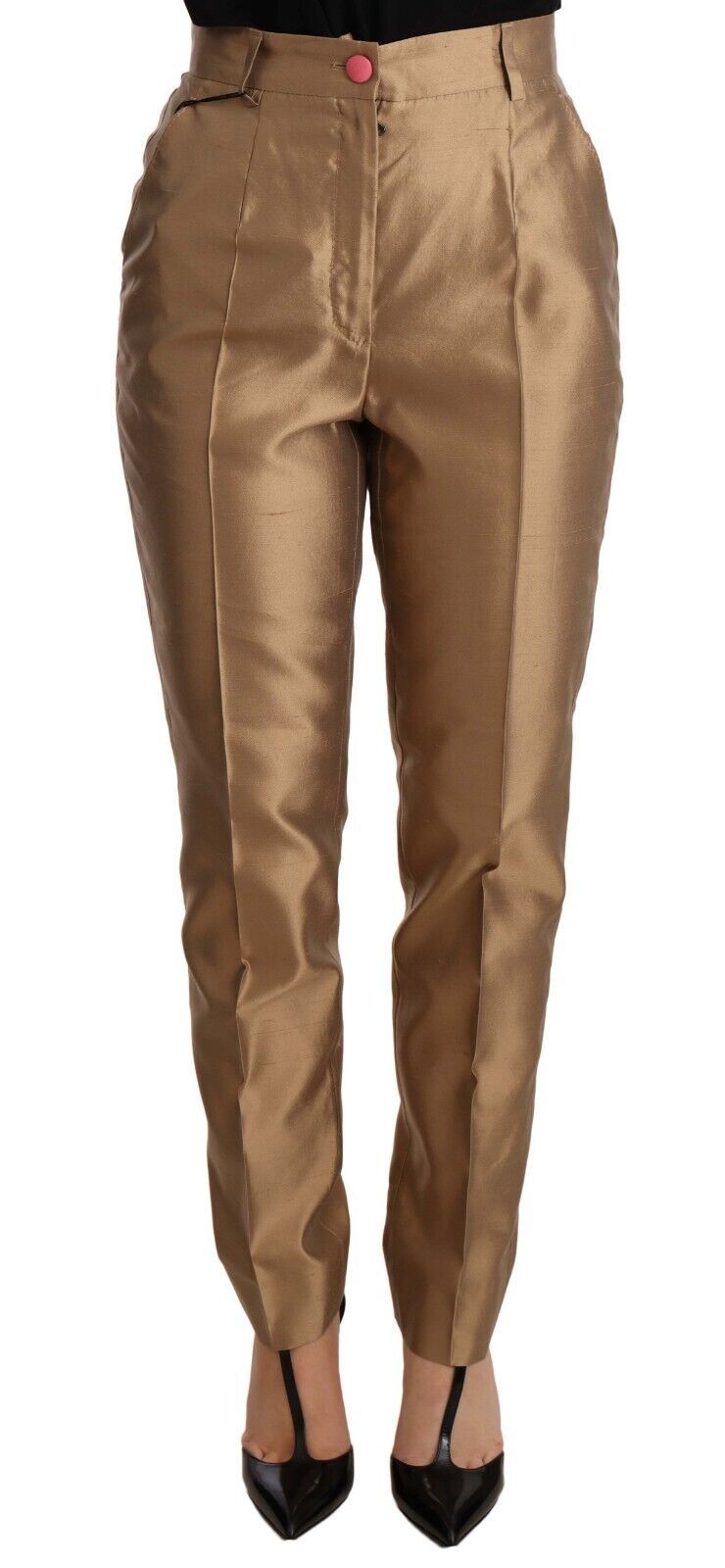 Pantalones elegantes de seda con corte cónico en dorado