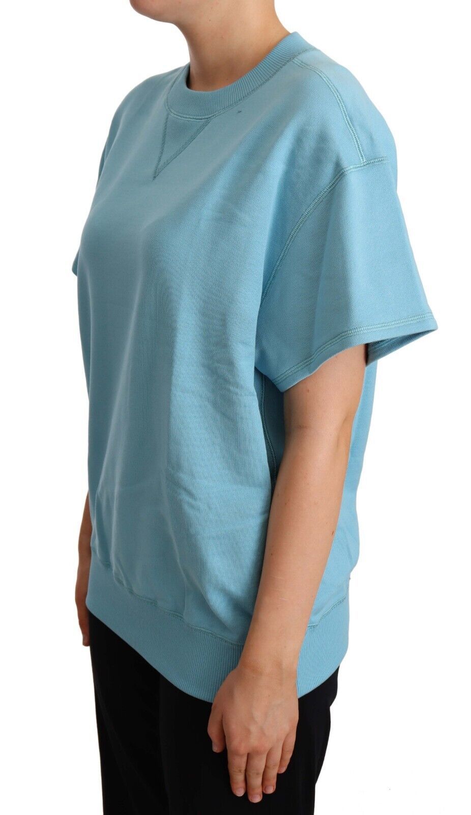 Elegante blusa de algodón con cuello redondo en color azul