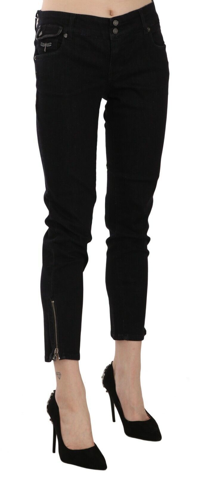 Chic Black Mid Waist Slim Cropped Jeans