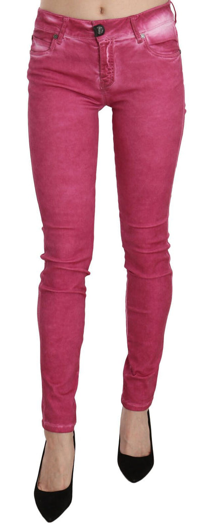 Schicke, rosa Skinny-Hose mit mittelhohem Bund