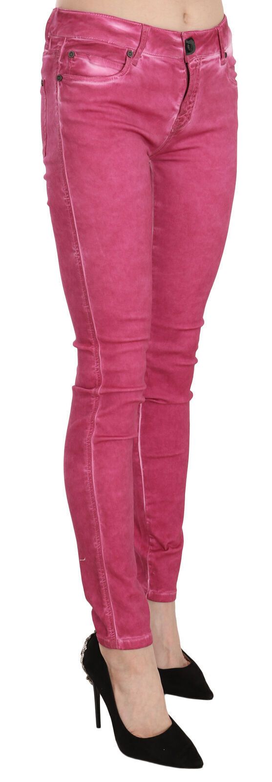 Schicke, rosa Skinny-Hose mit mittelhohem Bund