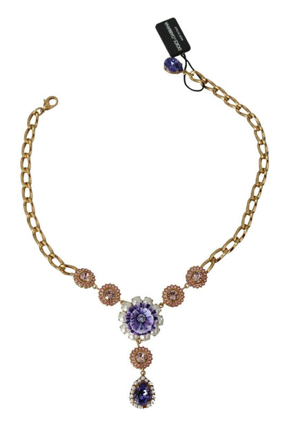 Elegante collar con dije floral de cristal dorado