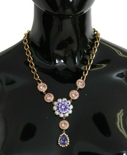 Elegante collar con dije floral de cristal dorado