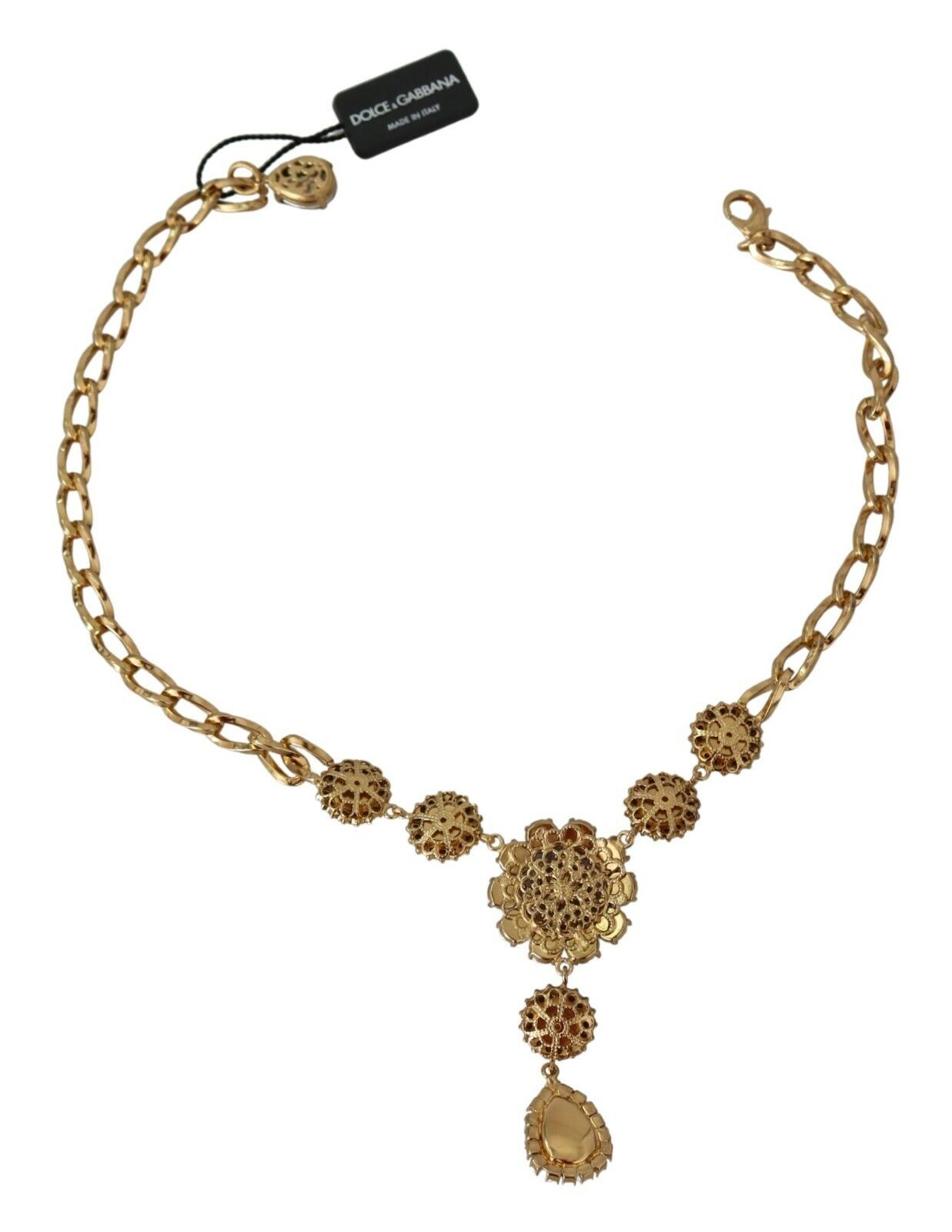 Elegante collar con dije floral de cristal dorado