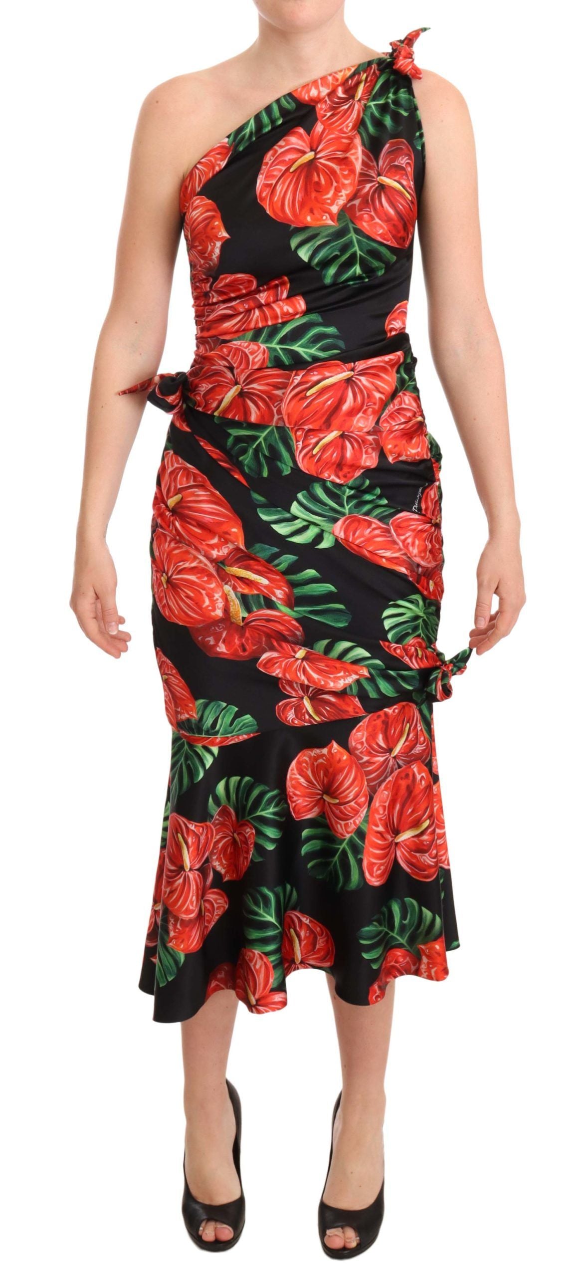 Elegant Floral Silk Draped Dress