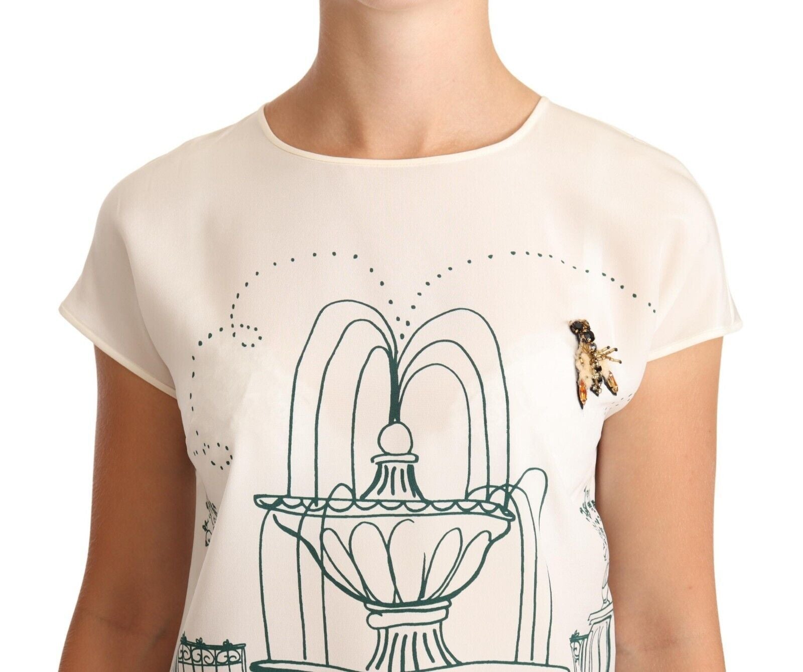 Elegante camiseta de seda con diseño de jardín botánico