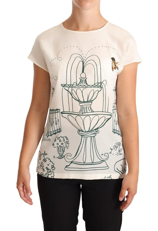 Elegante camiseta de seda con diseño de jardín botánico