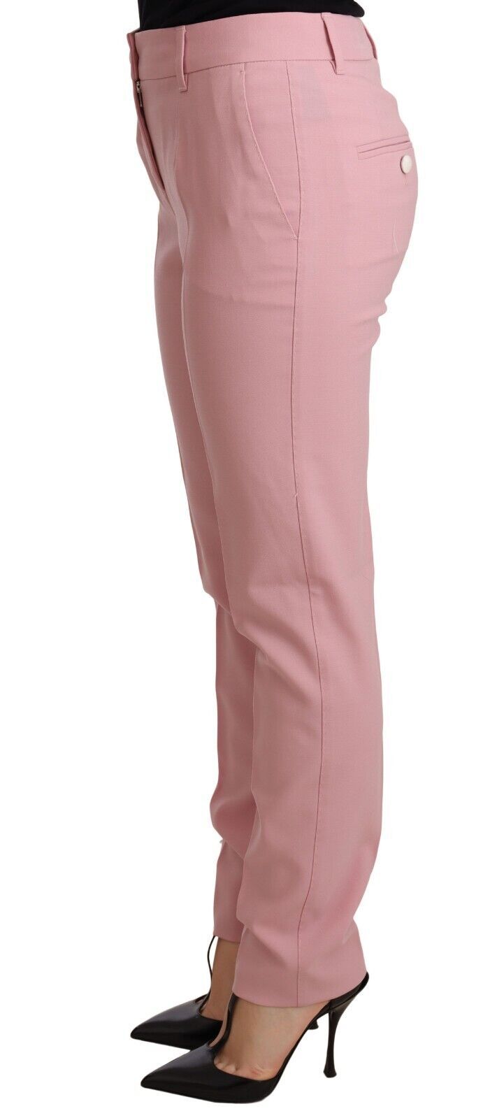 Pantalones elegantes de lana de corte cónico en color rosa