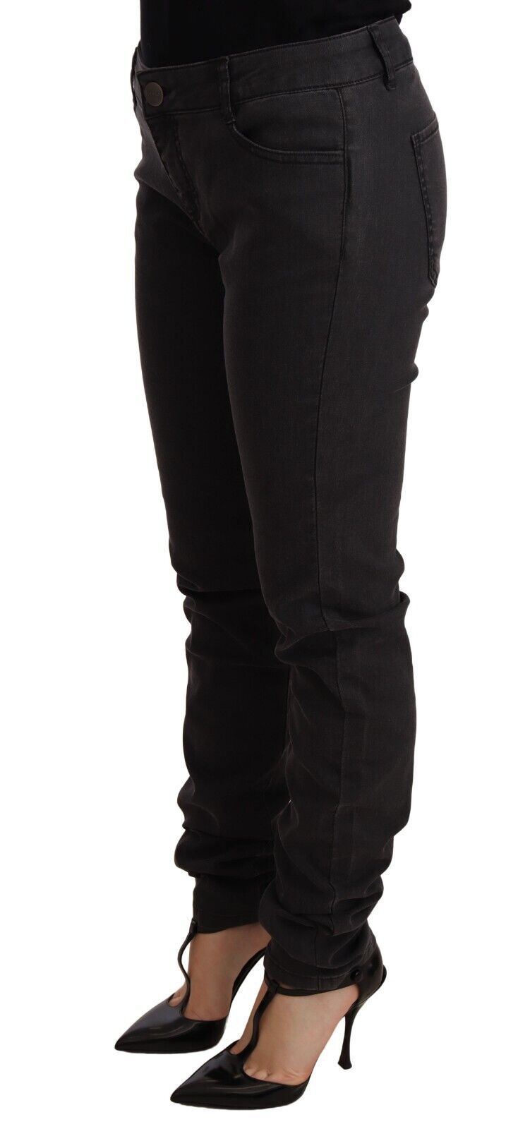 Chic Mid Waist Skinny Black Denim